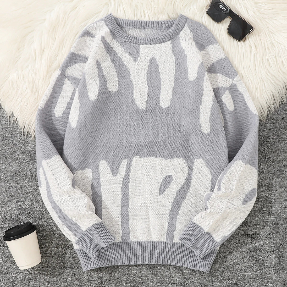 Contrast Jacquard Knit Pullover
